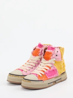 – High-Top Sneaker aus Textil Patchwork-Rebecca White Sale