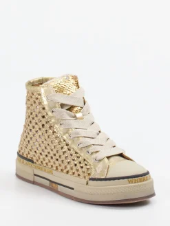 – High-Top Sneaker aus Flechtleder Gold-Rebecca White Hot