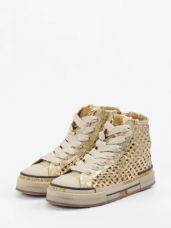 – High-Top Sneaker aus Flechtleder Gold-Rebecca White Hot