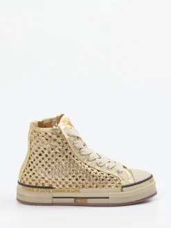– High-Top Sneaker aus Flechtleder Gold-Rebecca White Hot