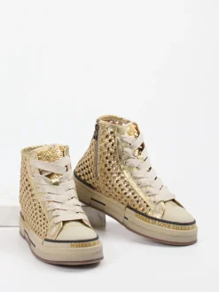 – High-Top Sneaker aus Flechtleder Gold-Rebecca White Hot