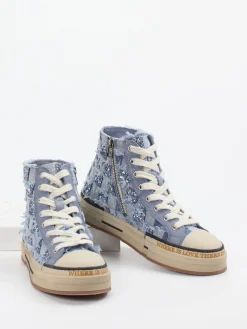 – High-Top Sneaker aus Denim mit Glitzer-Rebecca White Online