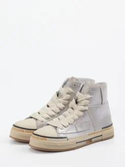 – High-Top Sneaker aus Metallicleder silber-Rebecca White Sale