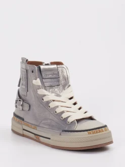 – High-Top Sneaker aus Metallicleder-Rebecca White Hot