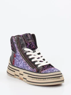 – High-Top Sneaker aus Metallic mit Glitzer-Rebecca White Clearance