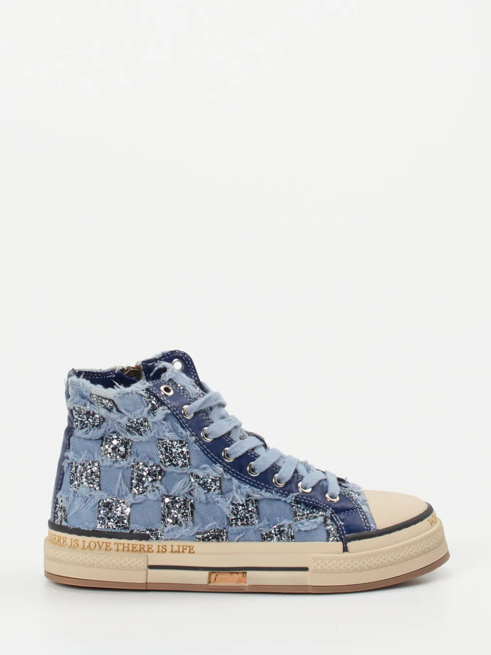 – High-Top Sneaker aus Denim-Textil-Rebecca White Hot
