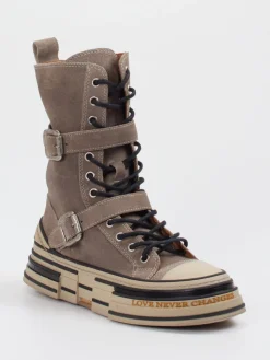 – High-Top-Boots aus Veloursleder Taupe-Rebecca White Hot