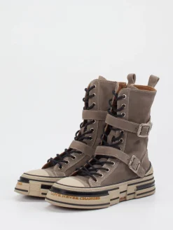 – High-Top-Boots aus Veloursleder Taupe-Rebecca White Hot