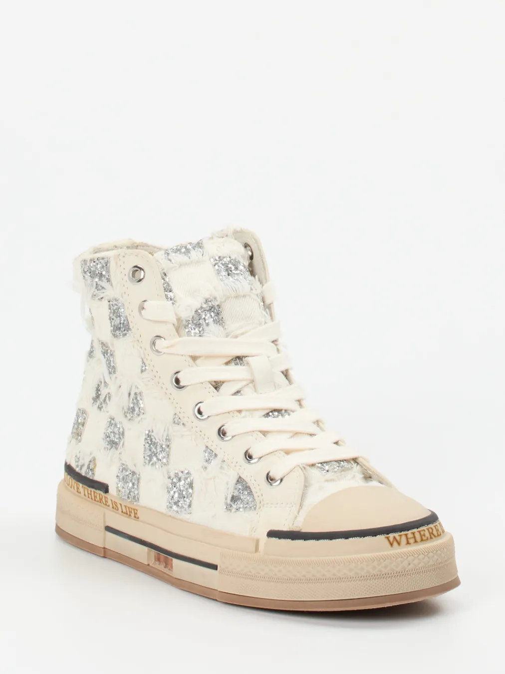 – High-Top-Sneaker aus Textil mit Glitzer-Rebecca White Outlet