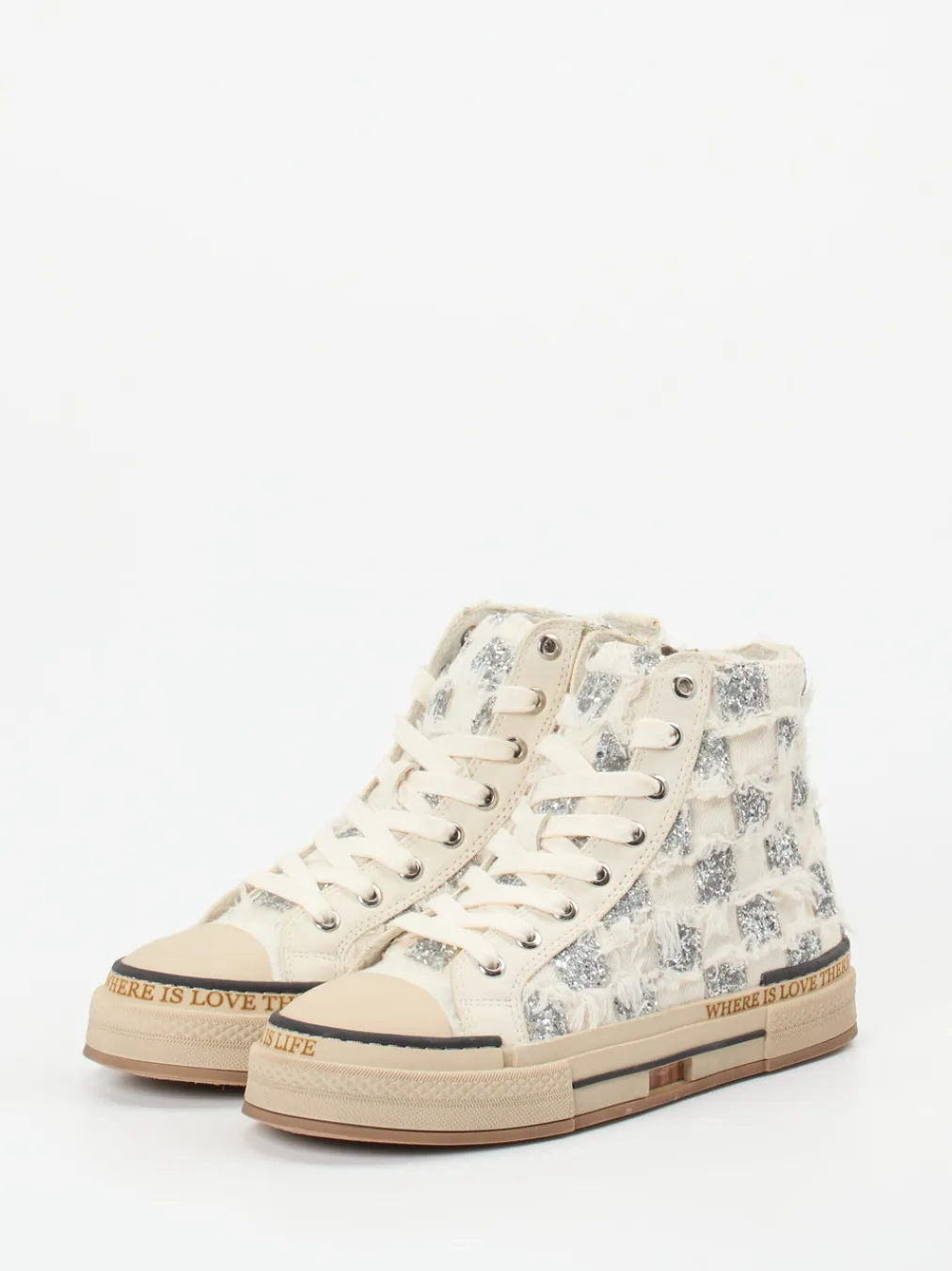 – High-Top-Sneaker aus Textil mit Glitzer-Rebecca White Outlet