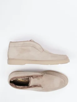 – Mokassin-Stiefelette aus Veloursleder beigegrau-Santoni Discount