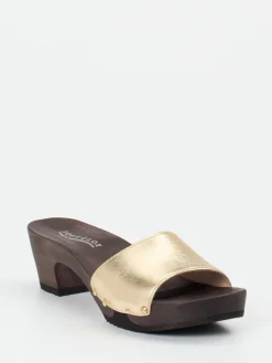 – Clogs aus Metallicleder und Holzsohle-Softclox Online