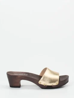 – Clogs aus Metallicleder und Holzsohle-Softclox Online