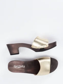 – Clogs aus Metallicleder und Holzsohle-Softclox Online