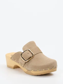 – Clogs aus Veloursleder mit Holzsohle-Softclox