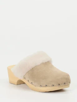 – Clogs aus Veloursleder mit Lammfellrand-Softclox Best