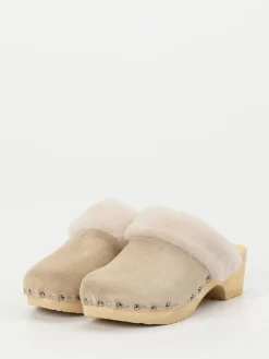 – Clogs aus Veloursleder mit Lammfellrand-Softclox Best