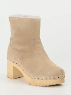 – Clog-Stiefelette aus Veloursleder Beige-Softclox Online