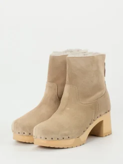 – Clog-Stiefelette aus Veloursleder Beige-Softclox Online