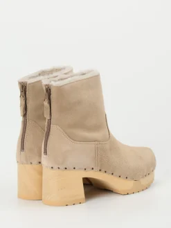 – Clog-Stiefelette aus Veloursleder Beige-Softclox Online