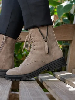 – Schnürstiefelette aus Veloursleder steingrau-Solidus Online