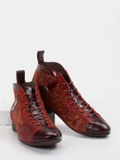 – Schnürboots aus geprägtem Leder Dunkelrot-Think Discount