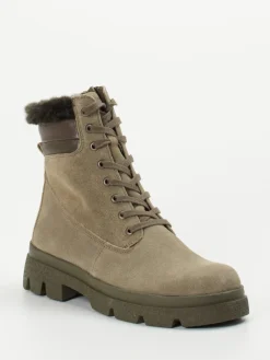 – Schnürstiefelette aus Veloursleder taupe-Think Clearance