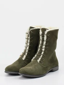 – Stiefeletten aus Veloursleder oliv-Think Hot