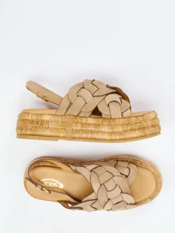 – Keilsandalette aus Flechtleder in Sandbeige-Tod's Hot