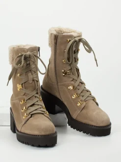 – Schnürboots aus Veloursleder beige-Truman's Outlet