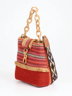 – Bucket Bag aus Baumwolle mit Raffia-Details-Viamailbag Hot