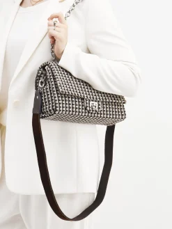 – Schultertasche aus Bouclé-Textil Dunkelbraun-Viamailbag Discount