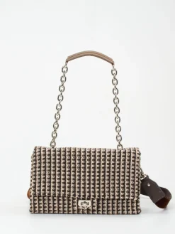 – Schultertasche aus Bouclé-Textil Dunkelbraun-Viamailbag Discount