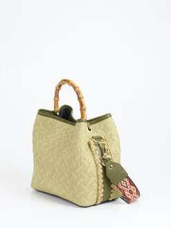 – Top Handle Bag aus Textil mit Bambusgriff-Viamailbag Online