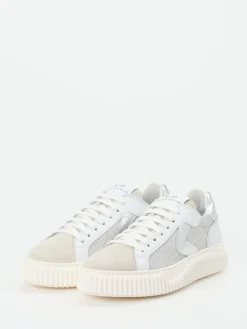 – Sneaker aus Veloursleder und Mesh Offwhite-Voile Blanche Hot