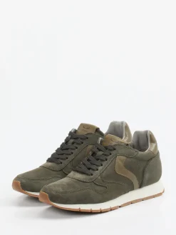 – Sneaker aus Veloursleder Oliv-Voile Blanche New