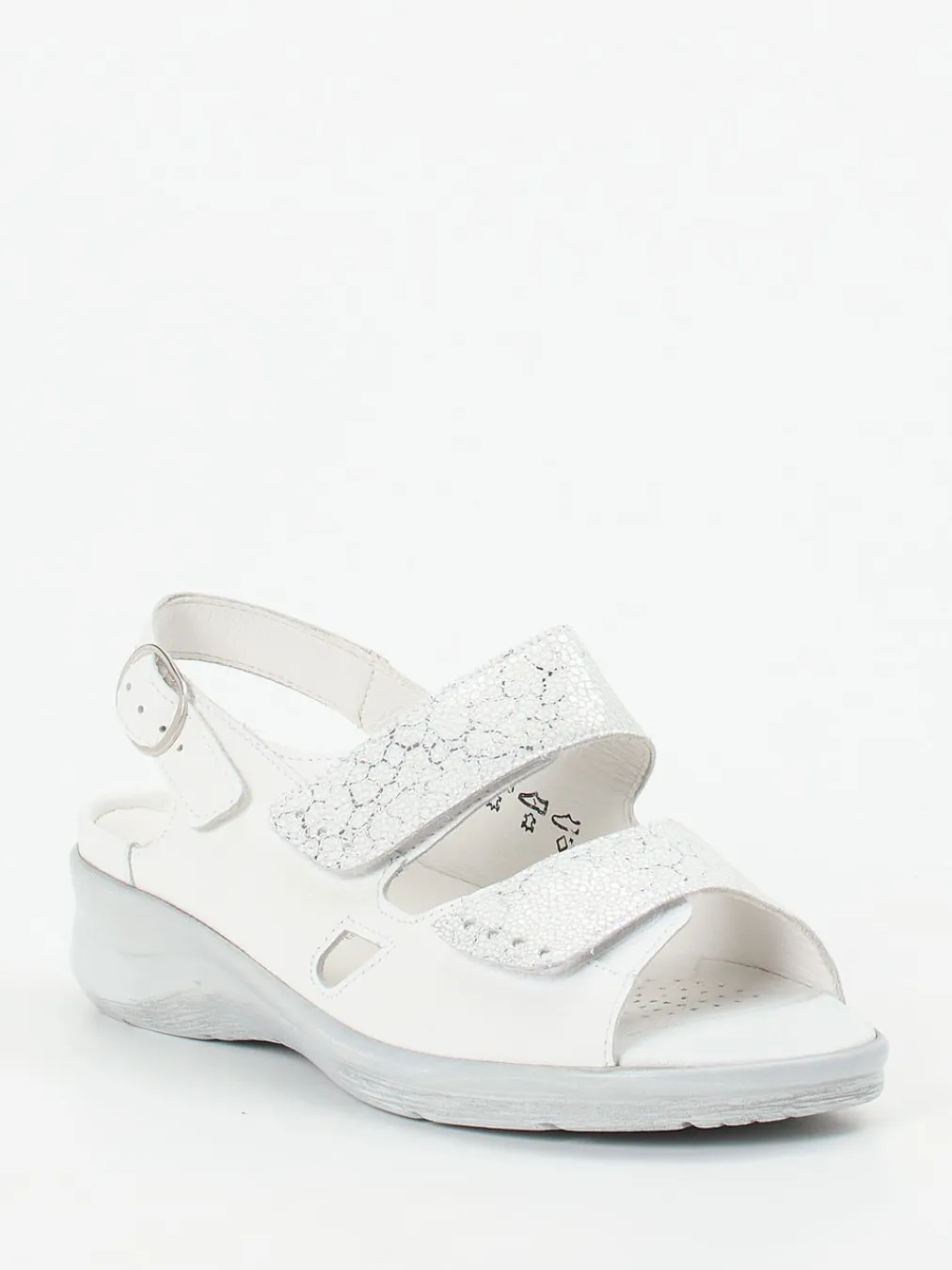 – Komfortsandale aus geprägtem Leder Offwhite-Waldläufer New