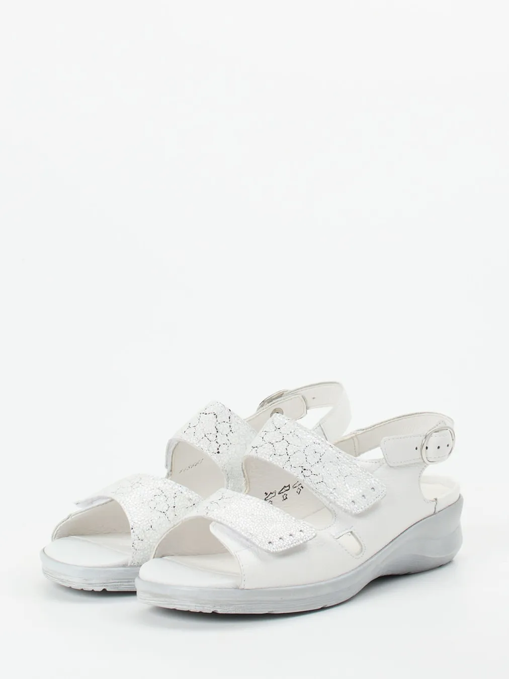 – Komfortsandale aus geprägtem Leder Offwhite-Waldläufer New