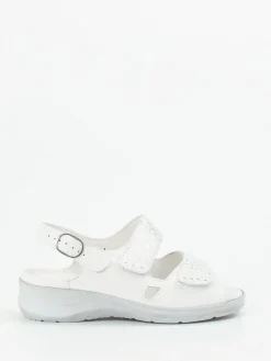 – Komfortsandale aus geprägtem Leder Offwhite-Waldläufer New