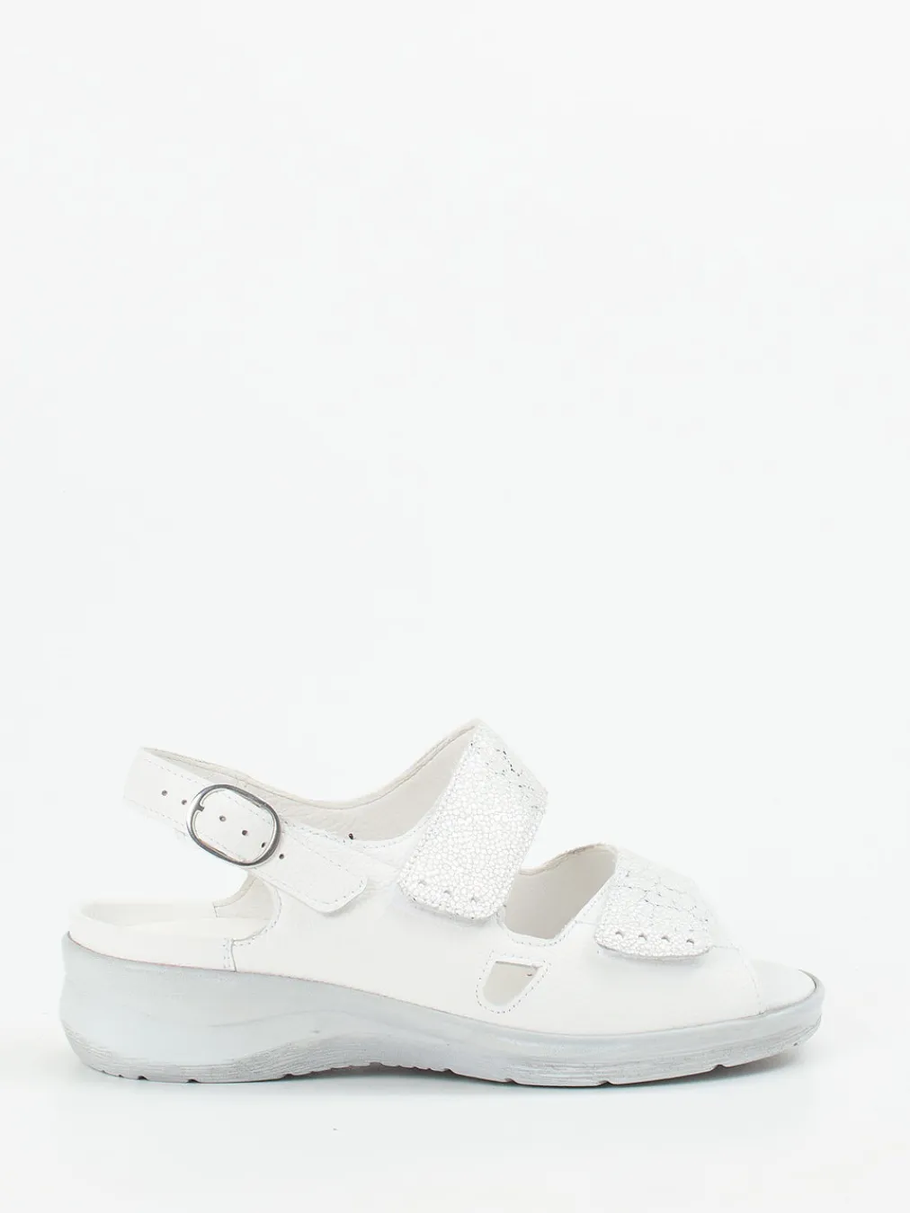 – Komfortsandale aus geprägtem Leder Offwhite-Waldläufer New