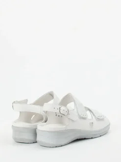 – Komfortsandale aus geprägtem Leder Offwhite-Waldläufer New