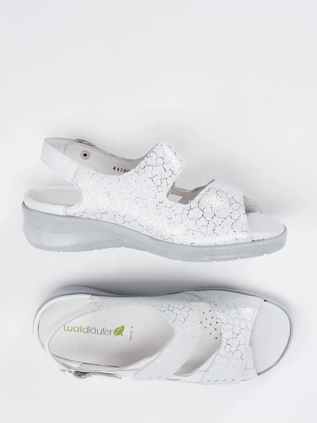 – Komfortsandale aus geprägtem Leder Offwhite-Waldläufer New