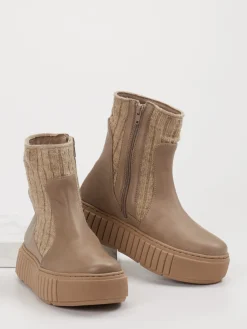 – Stiefeletten aus Leder mit Strickdetail-Werner Outlet